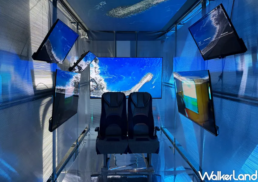 ▲2026文博會《未來旅行社》展區以海線旅行為起點,在每個隔間打造時空訊號站。(攝影:鄭亦庭)