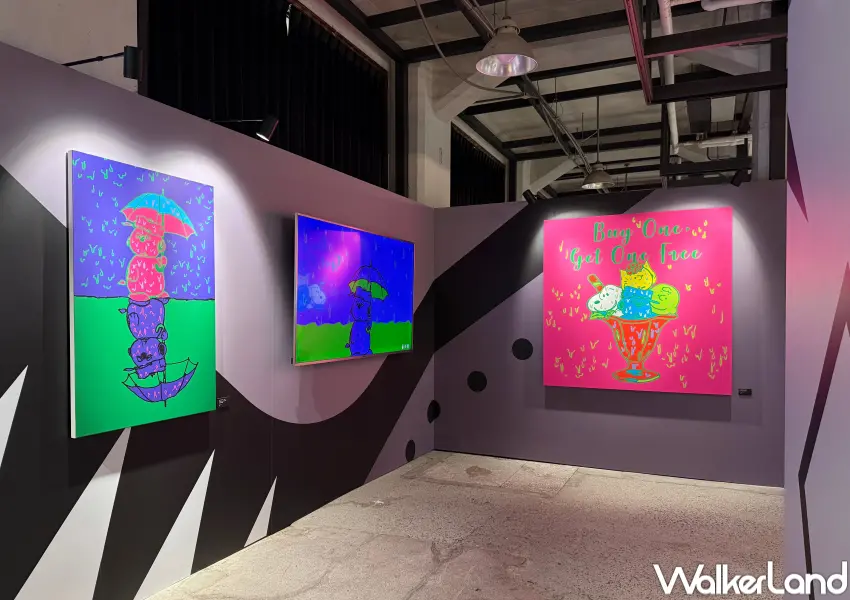 ▲松菸史努比展必拍!人申二「雨中的歐拉夫」畫作,以及特別制作的雨中的歐拉夫動畫。(攝影:鄭亦庭)