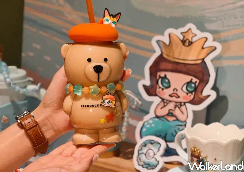 ▲星巴克Bearista小熊玻璃杯結合POP MART MOLLY經典皇冠，萌度破表。(攝影：鄭雅之)