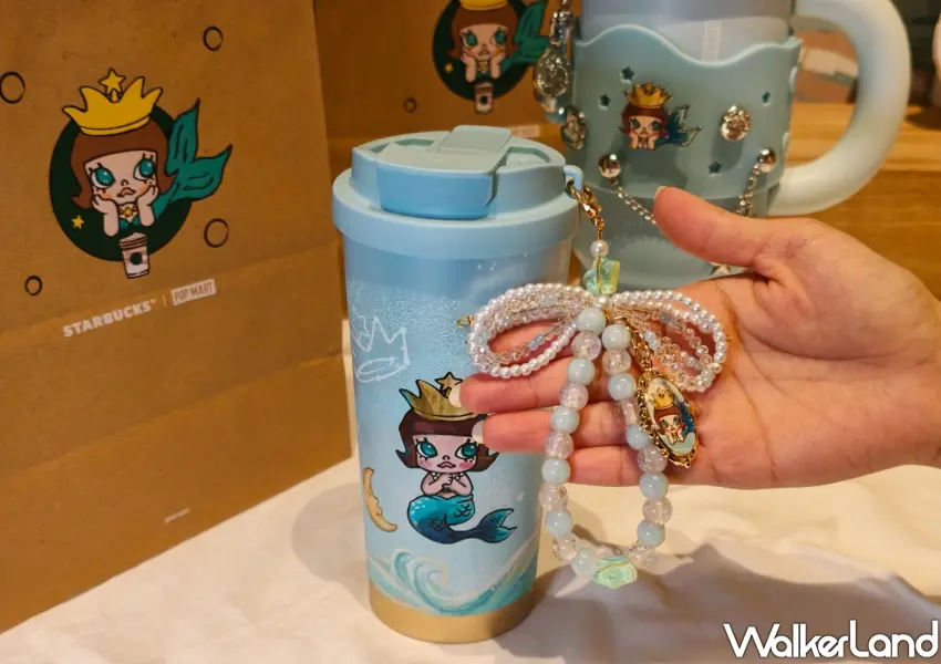 ▲星巴克POP MART MOLLY不鏽鋼杯搭配精美串珠掛飾，展現滿滿潮流巧思，串珠也可以拿起來掛在喜歡的地方。(攝影：鄭雅之)