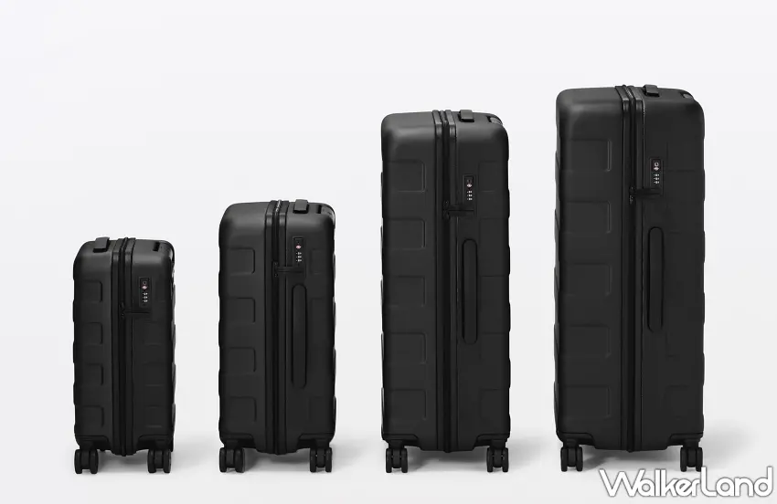 ▲MUJI無印良品推出四輪硬殼止滑拉桿箱全新改款，提供20L、36L、75L與105L等4種容量尺寸選擇。圖／MUJI無印良品提供；窩客島編輯李維唐整理