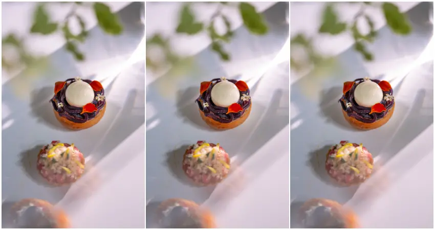 ▲主廚特別嚴選頂級食材打造多款一口大小的精緻鹹點,搭配剛出爐、外酥內軟的英式司康與特調茶飲。