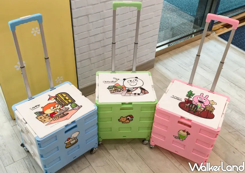 ▲購物野餐皆實用的開心熊貓四輪折疊購物車,35公升大容量蓋上可變簡易桌面。(攝影:鄭雅之)