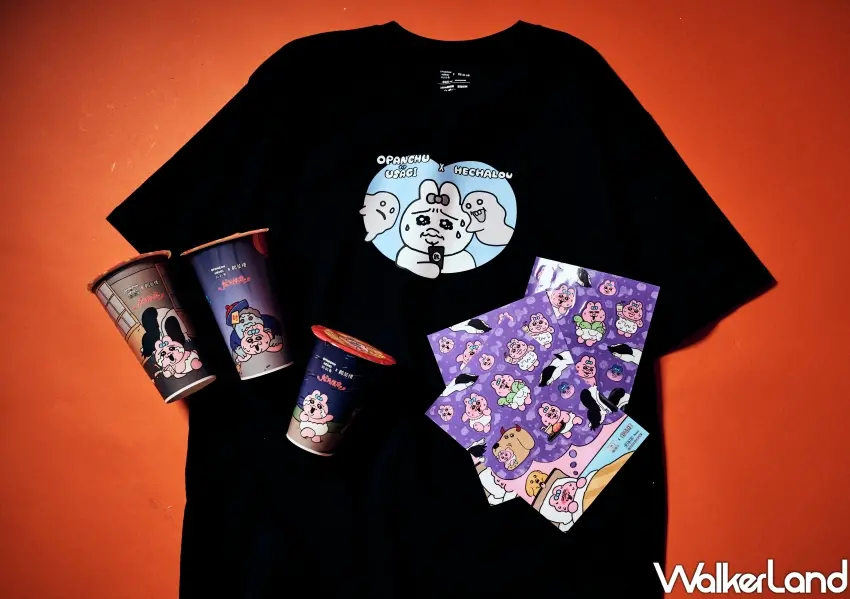 ▲鶴茶樓褲褲兔鬼月聯名周邊大集合,含限定短T、聯名杯身與爆笑主題貼紙。