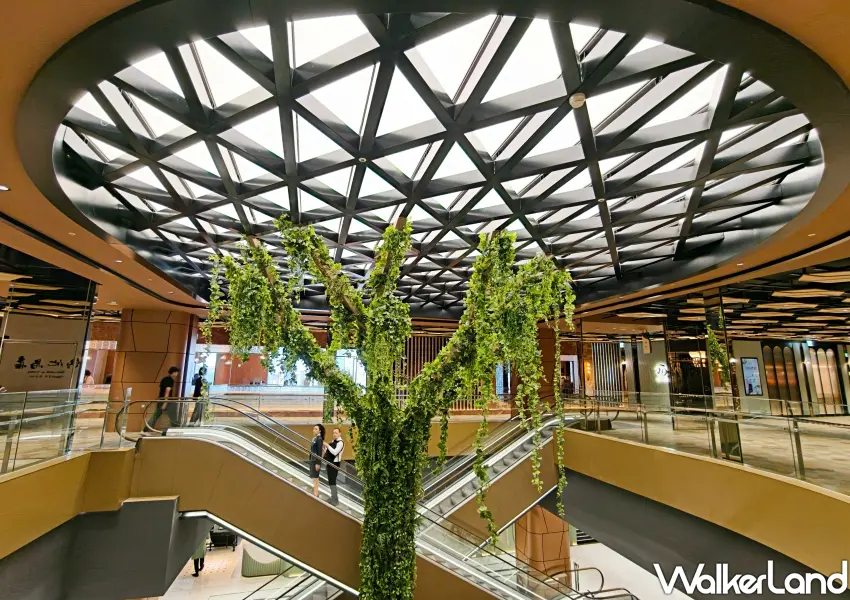 ▲挑高空間融合綠意植栽造景，公共空間占比高達55%以上，提供民眾最放鬆的購物環境。(攝影：鄭雅之)