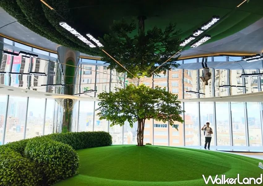 ▲八樓Tea Garden大片落地窗眺望台北都市景觀之外，還有綠意造景。(攝影：編輯 鄭雅之)