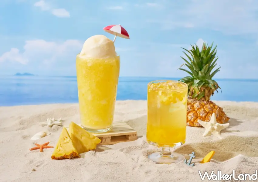 ▲有飲已代表海綿寶寶活力黃色的鳳梨系列，融合鮮甜果香與沁涼冰沙超消暑。