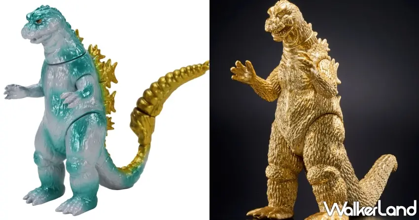 ▲Godzilla Store Nagoya開賣「電影怪獸系列哥吉拉1964金鯱配色版」與滿額贈送的「BE@RBRICK 哥吉拉1964 金色塗裝版 100%」。圖／Godzilla Store Nagoya提供；窩客島編輯李維唐整理