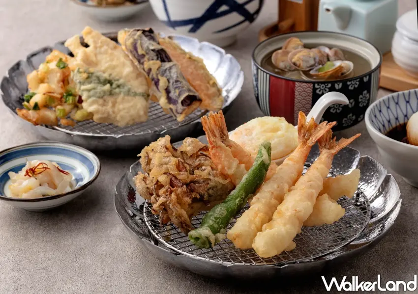 ▲金子半之助天婦羅台北大巨蛋店「竹套餐599元」主打四隻Q彈鳳尾蝦與半熟玉子,一次滿足海鮮控的味蕾。