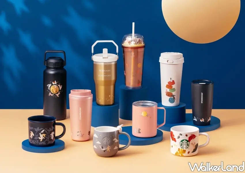 ▲星巴克中秋限定杯款與不鏽鋼水壺系列,包含玉兔馬克杯、STANLEY吸管杯及冷水杯,展現秋日歡慶氣氛。