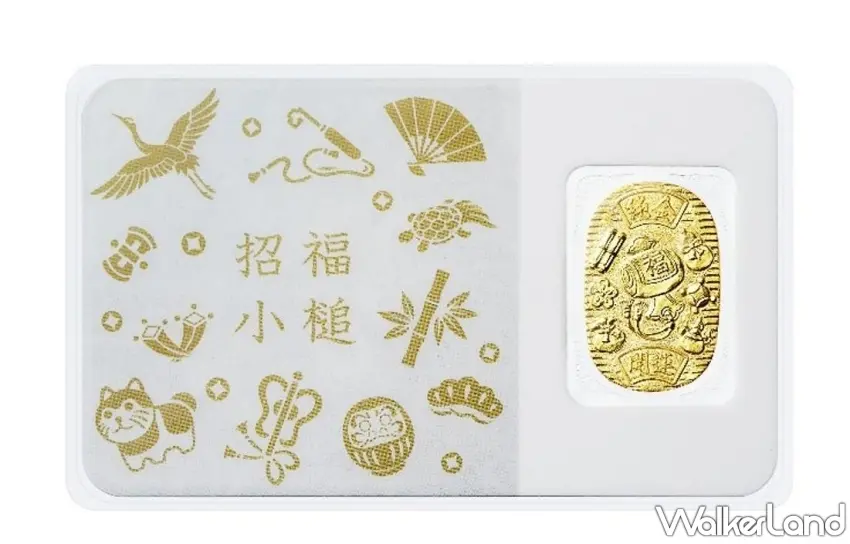 ▲採護貝卡片包裝設計的「純金 小判卡片 招福小槌 3g」,封面集結仙鶴、達摩、犬張子與竹子等吉祥圖騰,搭配純金打出小槌小牌,打造可放入皮夾隨身攜帶的開運護身符。 圖/田中貴金屬提供;窩客島編輯李維唐整理