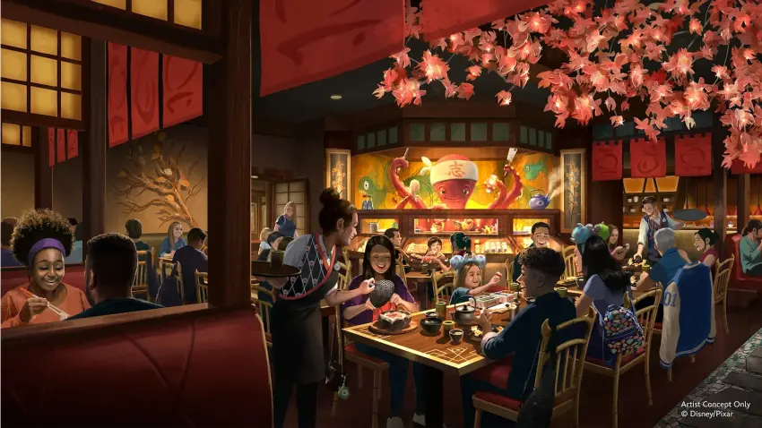 ▲電影中的傳奇壽司店「豪生餐廳」實體還原,店內設有擬真的章魚主廚表演。