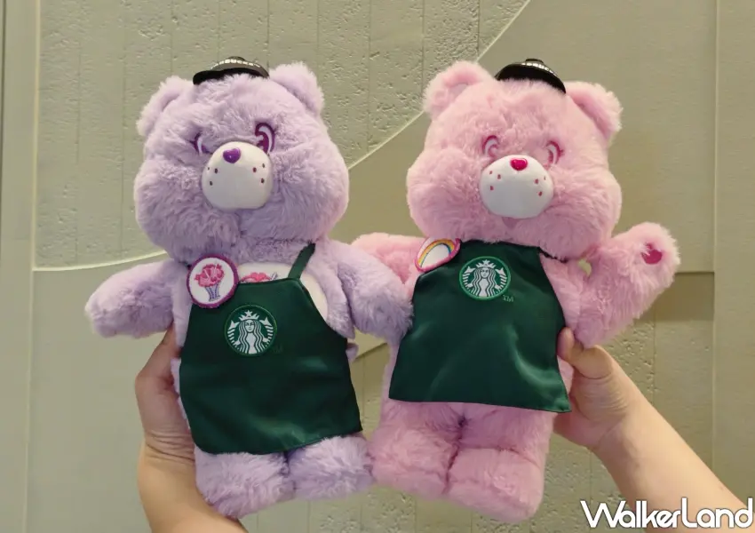 ▲星巴克經典綠圍裙CareBears聯名玩偶限量開賣,紫色款專屬編碼極具收藏價值。(攝影:鄭雅之)
