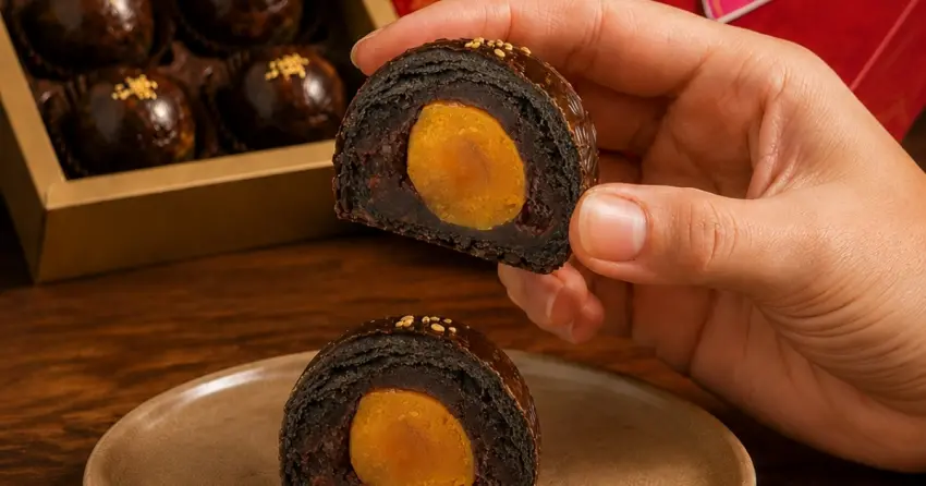 中秋月餅黑化！歐樂沃75%黑巧包入整顆鹹蛋黃全台限量999盒