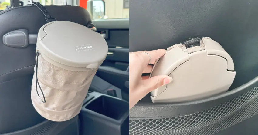 ▲ 可折疊的車用智慧垃圾桶支援懸掛與立放兩種模式,能依車內空間彈性調整。