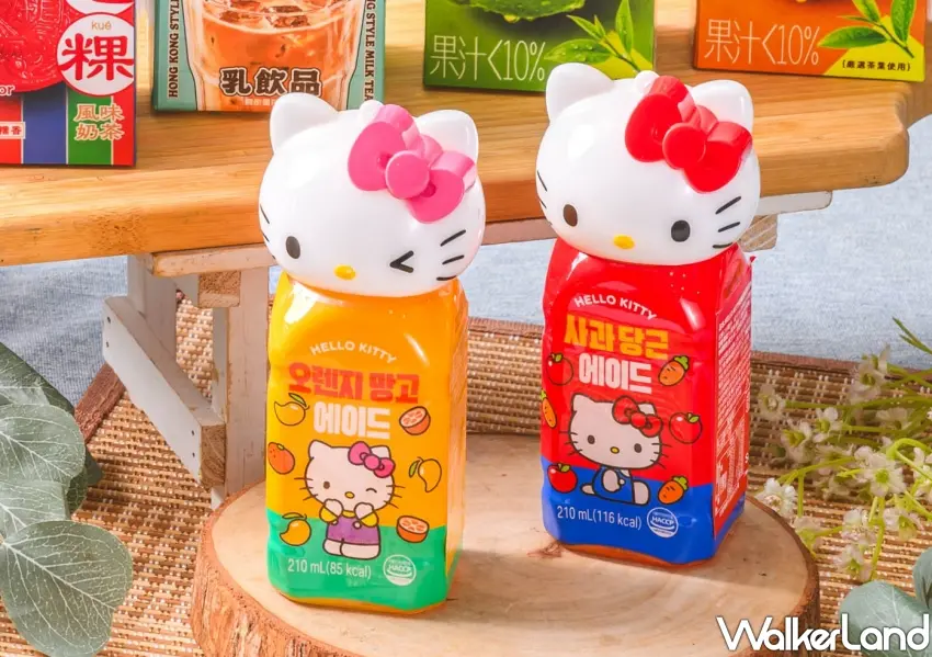 ▲全家獨家販售HELLO KITTY果汁飲，立體頭像瓶蓋拆下即可作為可愛匙圈或吊飾使用。