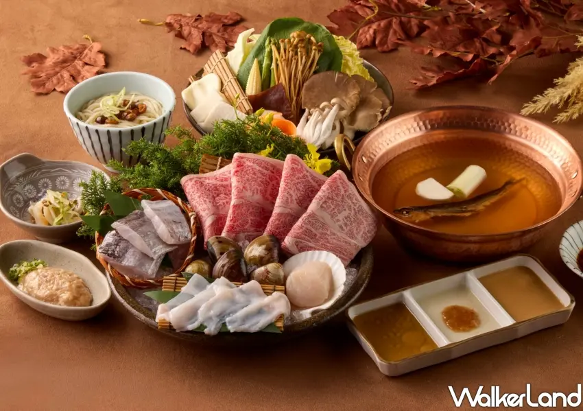 ▲黑毛屋本家秋季限定推出飛魚旨湯鍋，套餐集結日本A5和牛、肥美白帶魚與水章魚等豐富海陸食材，每套1680元起。