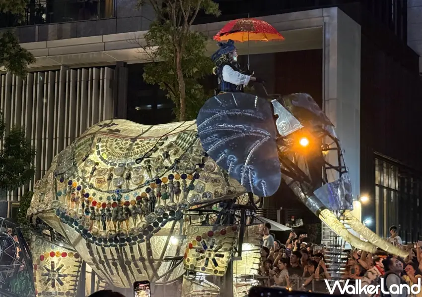 ▲台北大象遊行來了!三頭巨型機械大象與錫兵樂隊於台北封街遊行,免費就能觀賞。(攝影:鄭亦庭)
