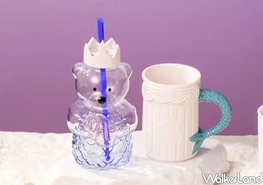 ▲星巴克魚尾把手女神馬克杯與人魚小熊玻璃TOGO冷水杯交織出優雅藝術美學。