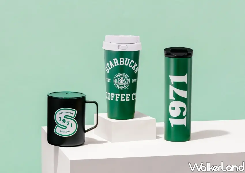 ▲星巴克1971創始不鏽鋼杯與不鏽鋼把手杯展現經典復古綠意文化。