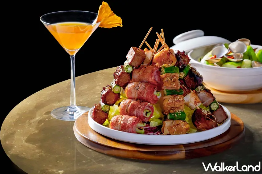 ▲嘉義福容voco酒店JOIN'S CAFÉ & BISTRO推出中秋節雙人分享餐，精美堆疊成塔的澎湃串燒與調飲組合，699元+10%起。 圖／福容大飯店提供；窩客島編輯李維唐整理