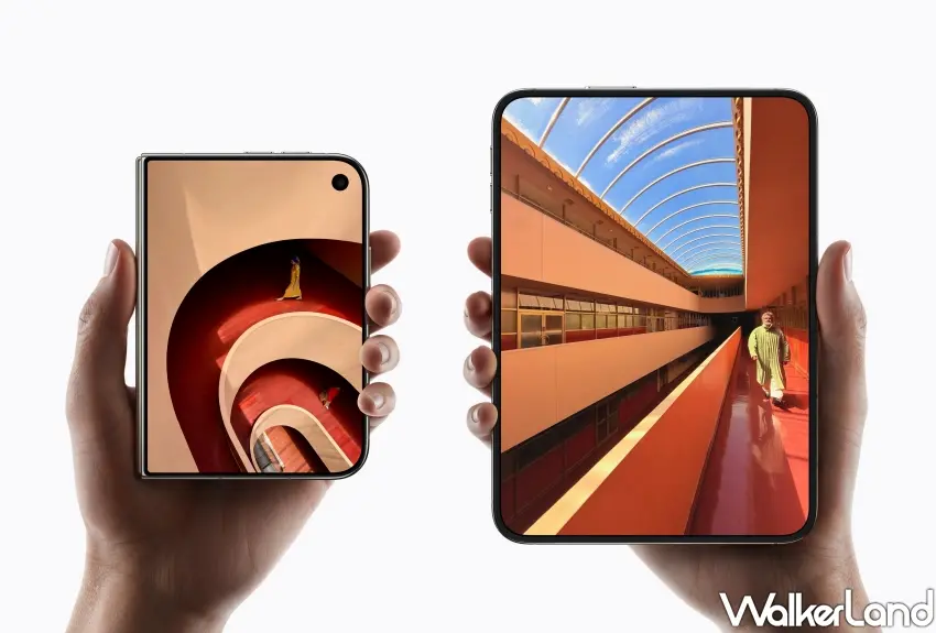 ▲Apple推出品牌首款摺疊手機iPhone Duo,配備5.4吋外螢幕與7.6吋超Retina XDR大內螢幕,無論闔上單手使用或展開觀看影音都順暢無縫。