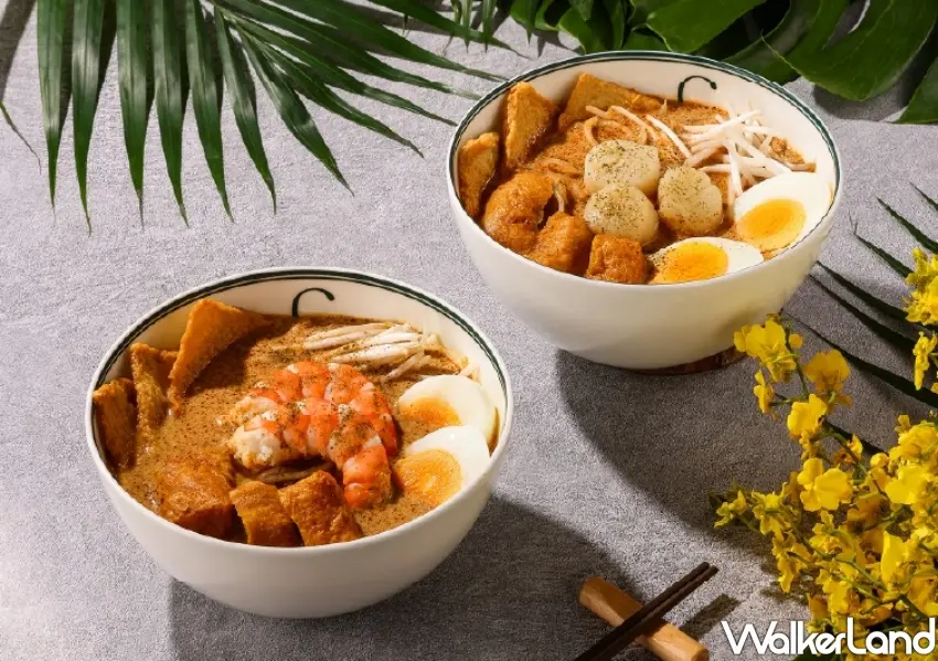 ▲新加坡經典海味美饌海大蝦叻沙與鮮干貝叻沙，以濃郁蝦膏與椰奶熬煮湯底，展現道地星洲多元飲食風貌。