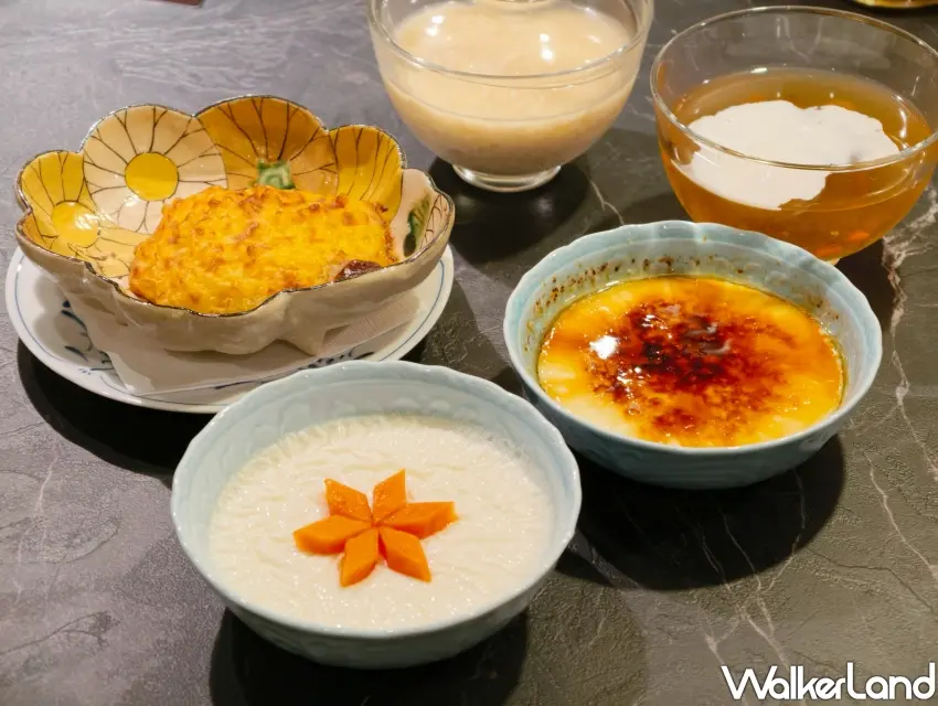 ▲遵循經典工序製作的港式糖水,包含老香港懷舊甜品焗紅豆西米布丁與木瓜雙皮奶,為精緻鍋物饗宴劃下甜蜜句點。(攝影:鄭雅之)