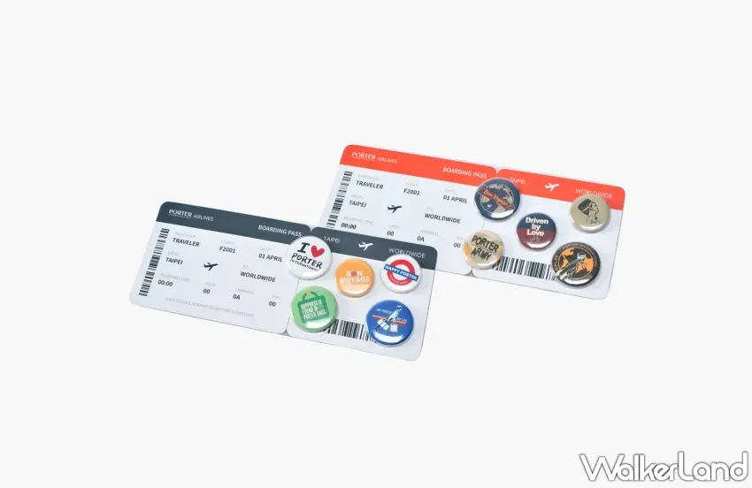 ▲以機票與旅行元素為設計靈感,繽紛活潑的亮彩別針扣在包款或帽子上,隨手打造專屬於自己的獨特街頭風格。圖/PORTER INTERNATIONAL提供;窩客島整理