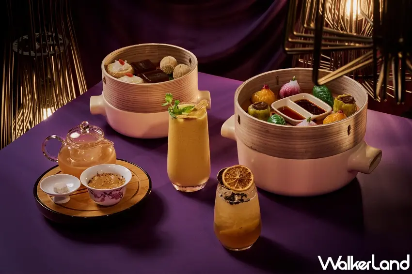 ▲蒸籠裡飄出溫熱香氣,整顆鮮嫩鮑魚與精緻港點一字排開,再抿一口清爽解膩的特調飲品,這場高空雙人下午茶光看就讓人口水直流。圖/台北W飯店提供;窩客島整理