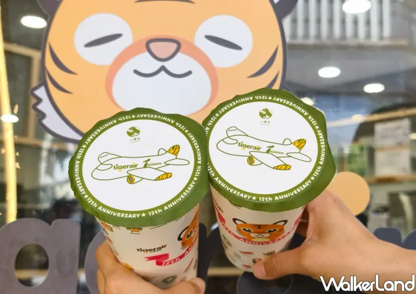 ▲一沐日聯名台灣虎航推出期間限定杯身設計,滿滿旅遊元素吸引手搖控打卡收藏。(攝影:鄭雅之)