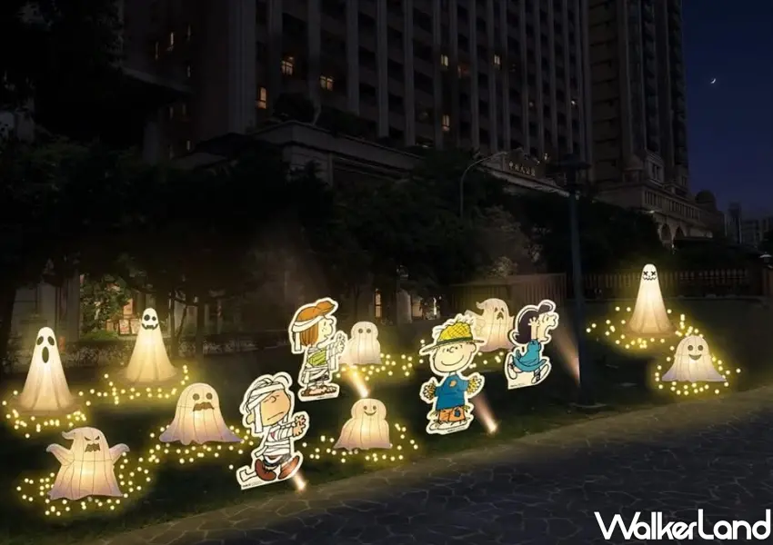 ▲「Peanuts歡樂幽靈花園」集結發光小幽靈與花生漫畫經典角色,打造充滿童趣的拍照打卡景點。(圖為示意圖,實際造景一最後完工為主)