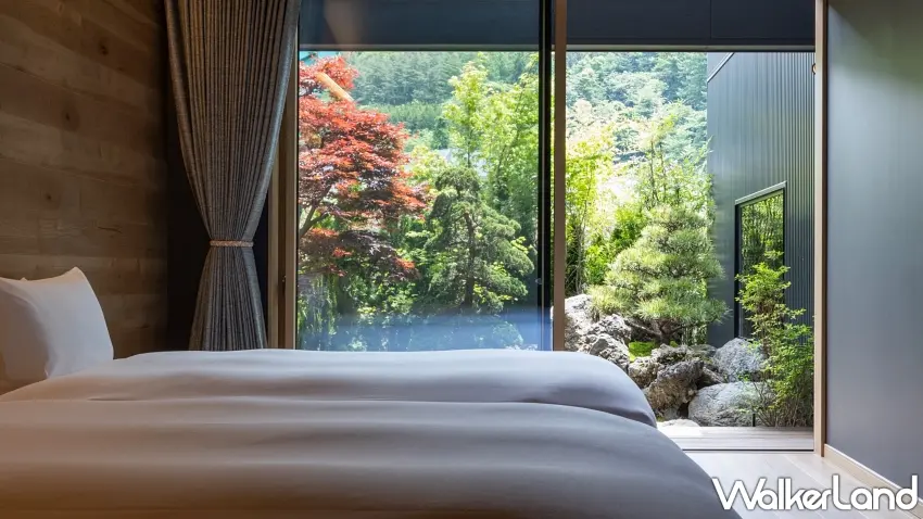 ▲早上睜開眼就是滿滿綠意,7c Villa & Winery以大片落地窗把庭園景色帶進客房,躺在床上就能感受被自然包圍的度假感。圖/Rakuten樂天旅遊提供;窩客島整理