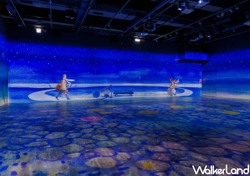 ▲幾米25週年沉浸互動展《與幾米頭碰頭》運用五面沉浸式投影重現經典繪本場景。