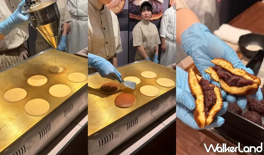 ▲從鐵板現煎麵糊到翻面煎出金黃色澤,再包入滿滿內餡,直擊職人手作生銅鑼燒的美味過程。圖/編輯 李維唐 攝影
