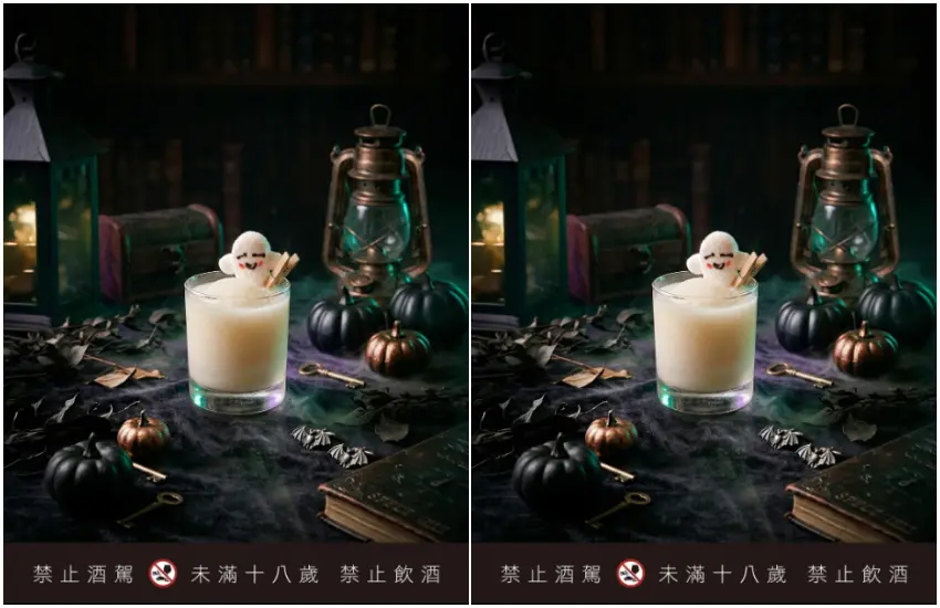 ▲幽靈之吻 GHOST KISS 280元+10%,融合荔枝甘甜、椰子水與檸檬微酸,純白酒體點綴立體棉花糖幽靈,口感清爽甜美。