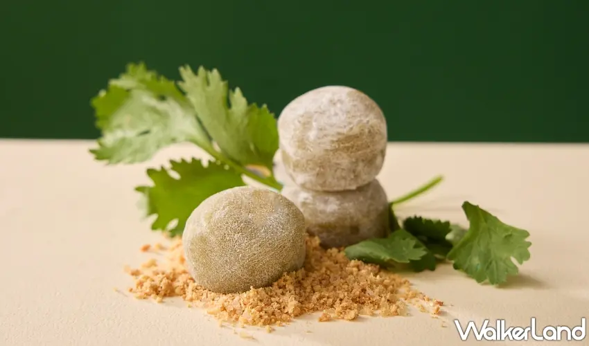 ▲軟糯Q彈的麻糬外皮撒滿香菜與花生粉,咬下一口就能感受滿滿草本清香,口感層次超豐富。圖/SUNFRIEND MOUTH提供;窩客島整理