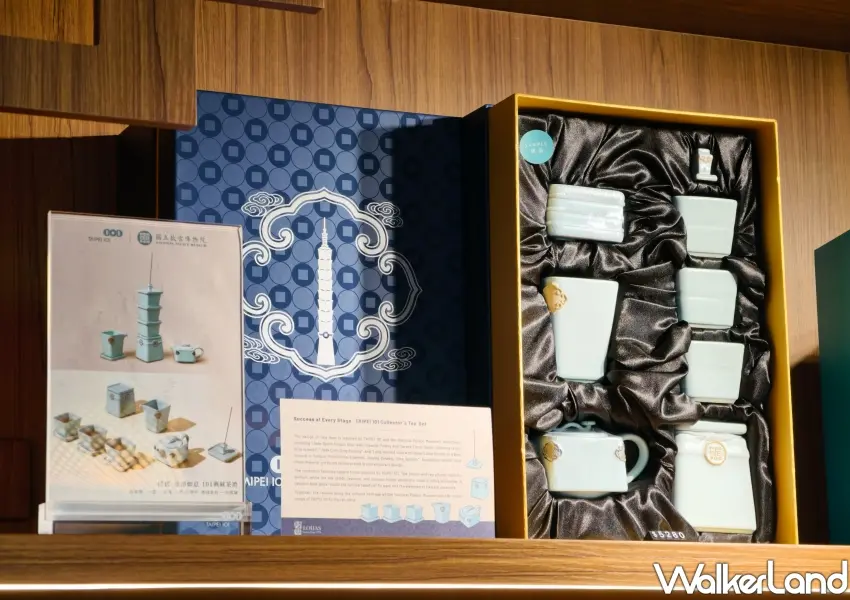 ▲節節如意101典藏茶禮組融合台北101建築線條與故宮如意紋樣,層層堆疊出天際線姿態,象徵事業節節高升的尊榮品味。(攝影:鄭雅之)