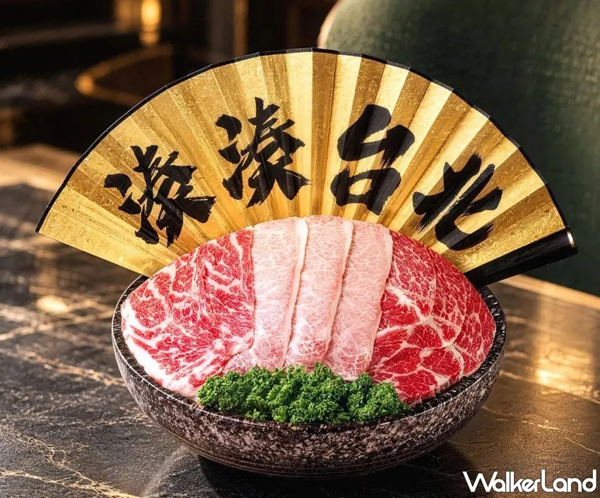 ▲和牛控看到這盤真的很難不心動!湊湊火鍋「皇牌鹿兒島和牛三拼」把不同油花紋理的和牛整齊排開,後方還有超吸睛的金色摺扇,粉嫩肉色搭配細緻雪花油脂,整盤擺上桌就很有氣勢,聚餐絕對要先拍一張。圖/呷哺呷哺餐飲集團提供;窩客島整理