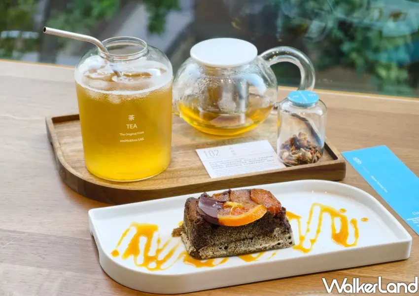 ▲預約制沉浸茶席中的放鬆體驗,提供無咖啡因花草茶與果茶,搭配溫潤甜美的伯爵夫人蘋果磅蛋糕。(攝影:鄭雅之)