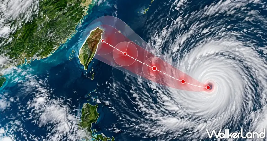 ▲強颱薔琵來勢洶洶,大片螺旋雲系在台灣東方海面盤旋,預測路徑朝台灣附近延伸,讓人感受到颱風逼近的壓迫感。暴風半徑預估擴大至280公里,連假期間的風雨變化更要密切關注。圖/窩客島提供