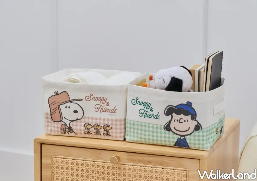 ▲軟質大容量的「SNOOPY收納籃」,雙面圖樣搭配柔軟質感,讓衣物與雜物分類收納更清爽。