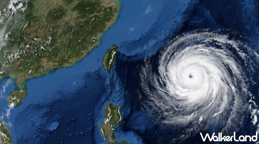 ▲強颱薔琵龐大的螺旋雲系在台灣東方海面盤旋,清晰颱風眼搭配層層環繞的白色雲帶,讓颱風強烈的視覺震撼一目了然。隨著暴風圈接近台灣,週五風雨影響更是不能輕忽。圖/AI生成;窩客島整理