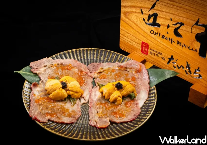 ▲主菜「和牛佐雲丹月見祕醬」，近江和牛輕涮後搭配混和現磨海膽與生蛋黃的特製月見醬，展現細緻豐富風味。   