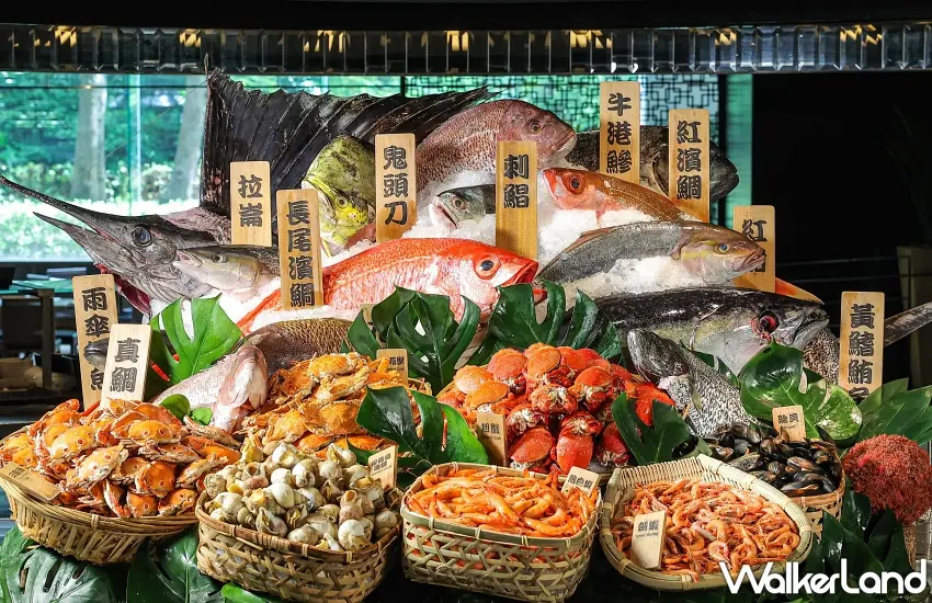 ▲海鮮控最期待的吃到飽畫面來了,整尾鮮魚、螃蟹、貝類與各式海鮮擺滿餐檯,豐盛程度讓人光看就想開吃。晶華栢麗廳平日午餐四人券約7折,想揪家人朋友一起享受海鮮大餐,這波旅展優惠值得留意。圖/台北晶華酒店提供;窩客島整理