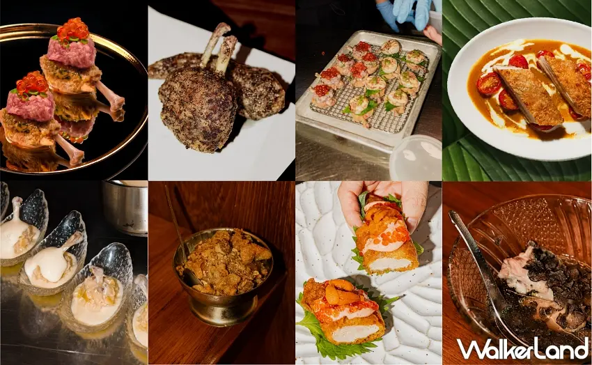 ▲誰說炸雞只能配薯條?這次連鮭魚子、海膽、香料飯與濃郁醬汁都一起上桌,從一口大小的精緻料理到大份量主菜,每一道都有不同的視覺驚喜,完全顛覆平常吃炸雞的印象。圖/週末炸雞俱樂部提供;窩客島整理