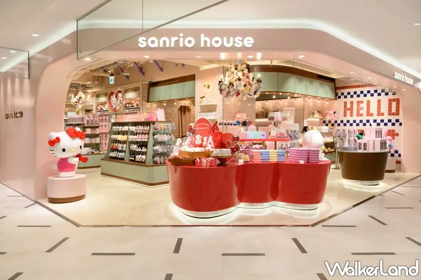 ▲三麗鷗粉絲來名古屋又有新地方可以逛!Sanrio House以粉紅色系搭配紅色展示櫃,門口還有Hello Kitty迎接大家,從玩偶、限定周邊到角色咖啡廳,整間店都是滿滿的可愛元素。圖/sanrio house提供;窩客島整理