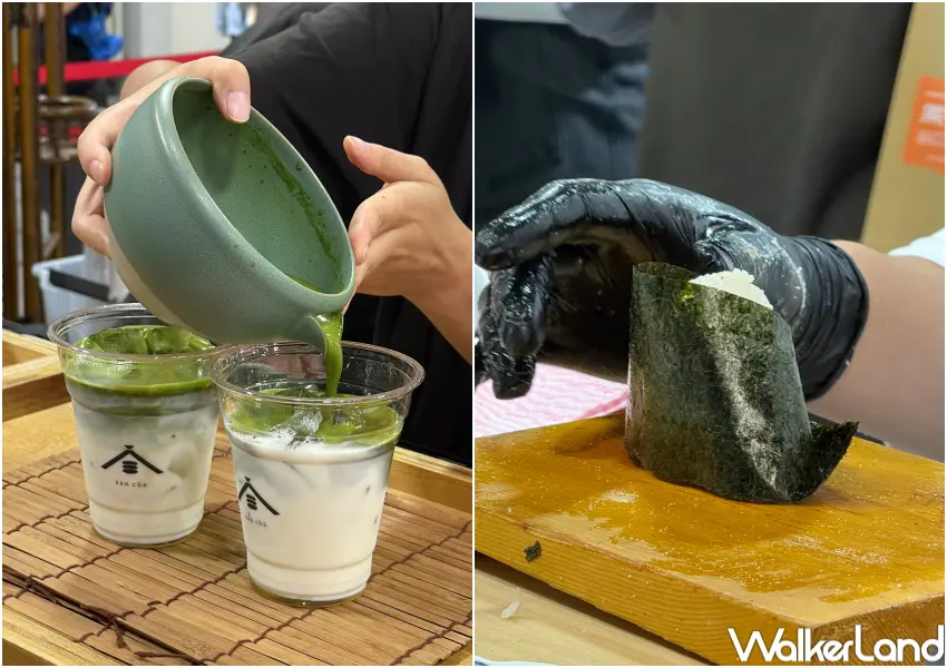 ▲日本「弎茶 SAN CHA」現刷抹茶、日本福岡「ごはんや飯すけ」現場現握日式飯糰。(攝影:鄭亦庭)