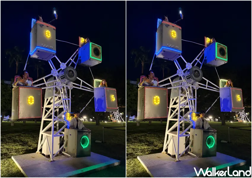 ▲2026白晝之夜！廖建忠《運轉生活的終點站 4.0 L-oops》圓山自然景觀公園集結廢棄家電打造趣味摩天輪。(攝影：鄭亦庭)
