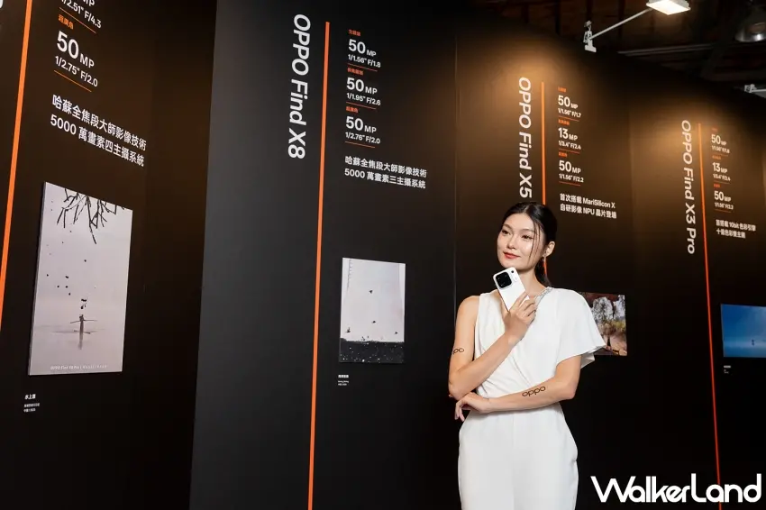 ▲手機鏡頭從以前到現在有什麼不同,OPPO直接把歷代Find系列影像規格搬進展場。沿著展牆欣賞不同時期的攝影作品,也能認識品牌手機影像技術的演進,喜歡研究手機拍照功能的人可以仔細看看。圖/OPPO提供;窩客島整理